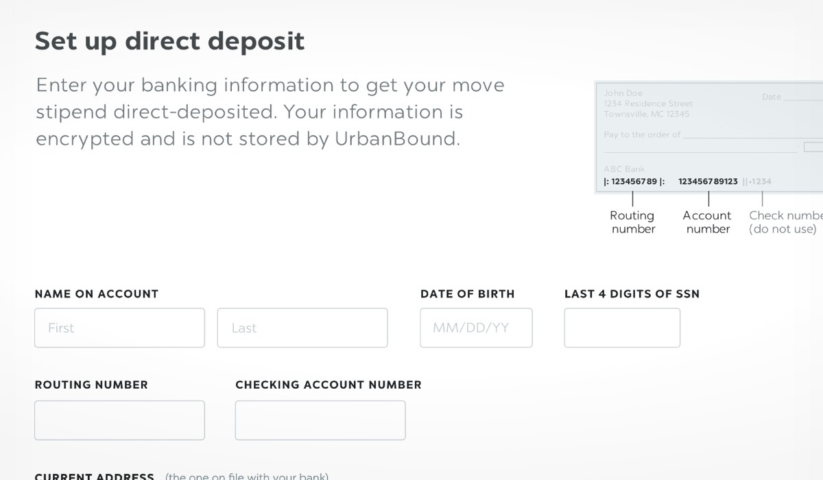 One of the few steps required for end users is this direct deposit setup form.